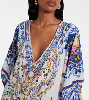 Cafetan imprimé en crêpe de soie à ornements | Camilla