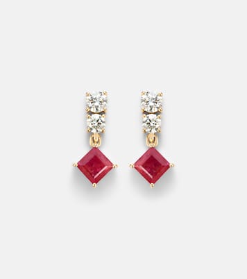 14kt gold (585/1000) earrings with diamonds, pink sapphire, and ruby  | Stone and Strand