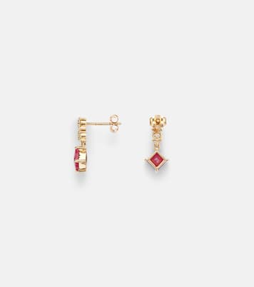 14kt gold (585/1000) earrings with diamonds, pink sapphire, and ruby  | Stone and Strand