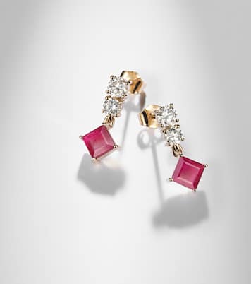 14kt gold (585/1000) earrings with diamonds, pink sapphire, and ruby  | Stone and Strand