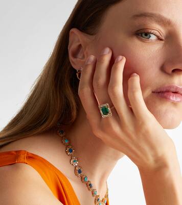 18kt gold (750/1000) ring with emerald and diamonds | Suzanne Kalan