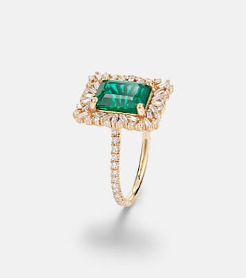 18kt gold (750/1000) ring with emerald and diamonds | Suzanne Kalan