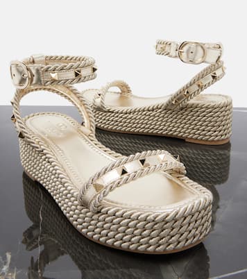 Rockstud Torchon leather espadrille wedges | Valentino Garavani