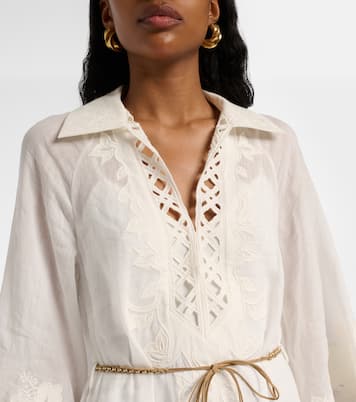 Indra刺绣苎麻纤维中长连衣裙 | Zimmermann