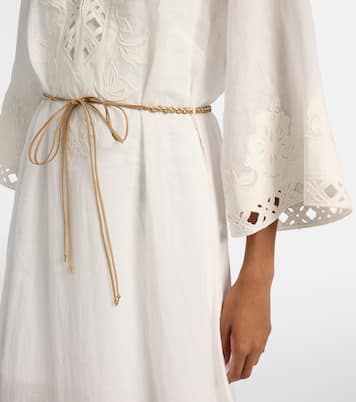 Indra刺绣苎麻纤维中长连衣裙 | Zimmermann