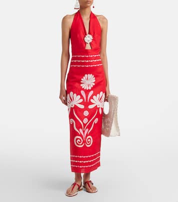 Orly printed halterneck linen midi dress | Cala de la Cruz
