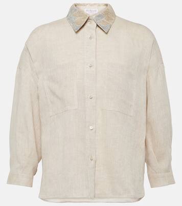 Embellished linen shirt | Brunello Cucinelli