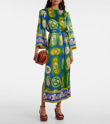 Robe longue imprimée en satin de soie | Alémais