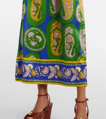 Robe longue imprimée en satin de soie | Alémais