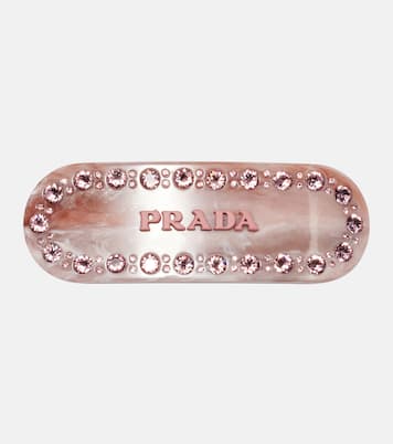 Logo crystal-embellished barrette | Prada
