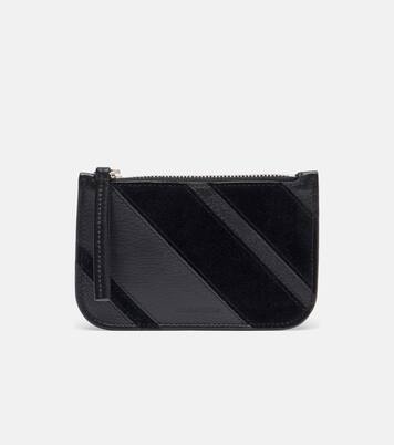 Pocket suede-trimmed leather card holder | Phoebe Philo