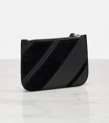 Pocket suede-trimmed leather card holder | Phoebe Philo
