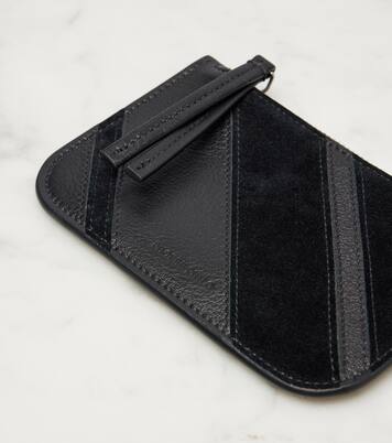 Pocket suede-trimmed leather card holder | Phoebe Philo
