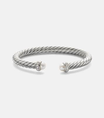 Cable Flex® sterling silver bracelet with diamonds and pearls | David Yurman