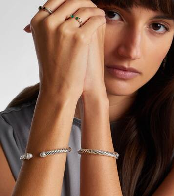 Cable Flex® sterling silver bracelet with diamonds and pearls | David Yurman