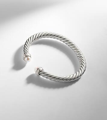 Cable Flex® sterling silver bracelet with diamonds and pearls | David Yurman