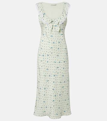 Lace-trimmed floral silk midi dress | Alessandra Rich