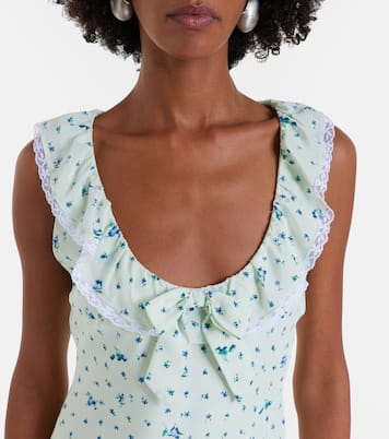 Lace-trimmed floral silk midi dress | Alessandra Rich