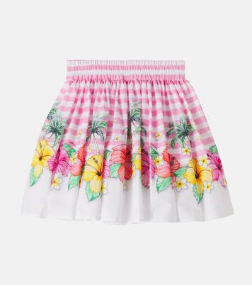 Floral striped tulle-trimmed cotton skirt | Monnalisa