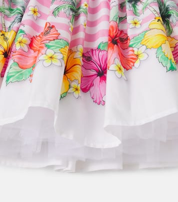 Floral striped tulle-trimmed cotton skirt | Monnalisa