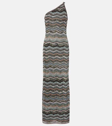 Zigzag one-shoulder lamé maxi dress | Missoni