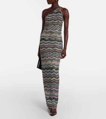 Zigzag one-shoulder lamé maxi dress | Missoni