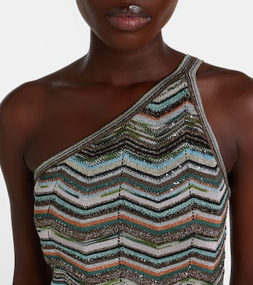 Zigzag one-shoulder lamé maxi dress | Missoni