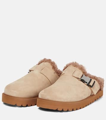 Slippers Mon aus Veloursleder mit Teddyfleece | Moncler