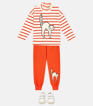 Appliqué striped cotton velour sweatshirt | Mini Rodini