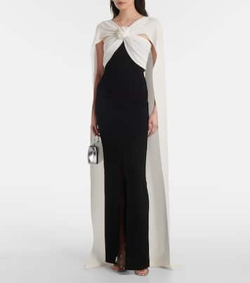 Caped floral-appliqué cady gown | Roland Mouret