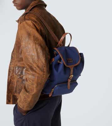 Leather-trimmed canvas backpack | Miu Miu
