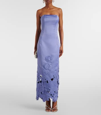 Robe longue Rayna en satin à fleurs | Leo Lin