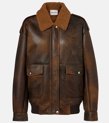 Blouson aus Leder mit Shearling | Miu Miu