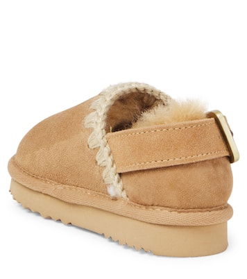 Embroidered shearling-lined suede clogs | Mou Kids