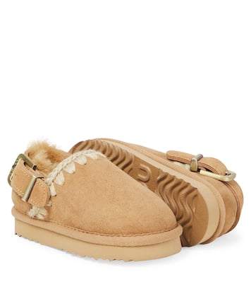Embroidered shearling-lined suede clogs | Mou Kids