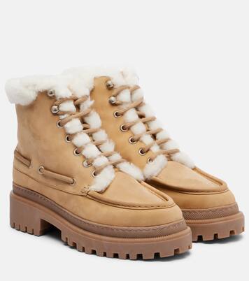 Shearling-lined suede lace-up boots | Yves Salomon