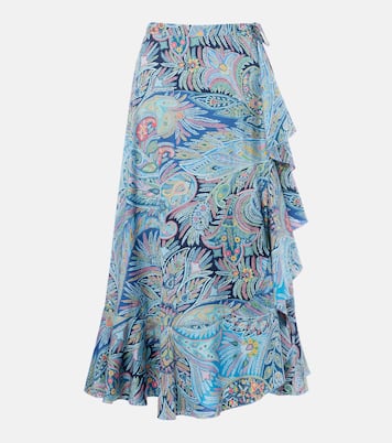 Paisley ruffled cotton-blend midi skirt | Etro