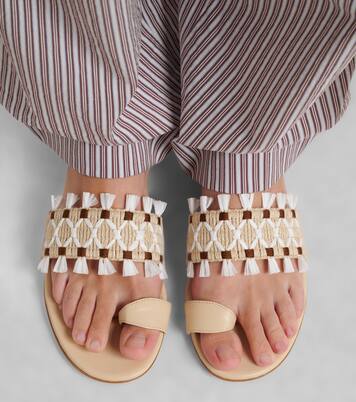 Brava raffia-trimmed leather sandals | Manolo Blahnik