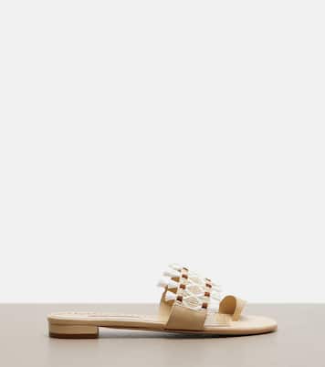 Brava raffia-trimmed leather sandals | Manolo Blahnik