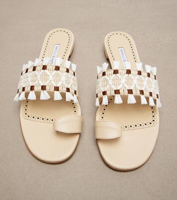 Brava raffia-trimmed leather sandals | Manolo Blahnik