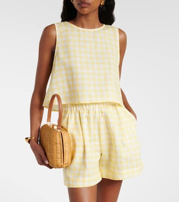 Crop top Kobe de lino y algodón a cuadros vichy | Asceno