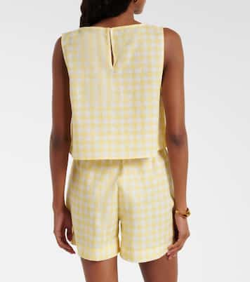 Crop top Kobe de lino y algodón a cuadros vichy | Asceno