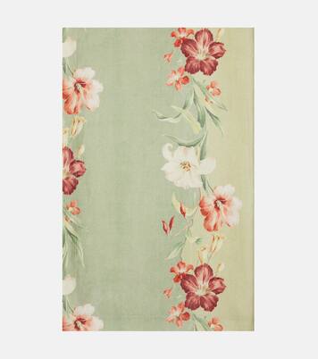 Ibiscus floral striped linen tablecloth | Cabana