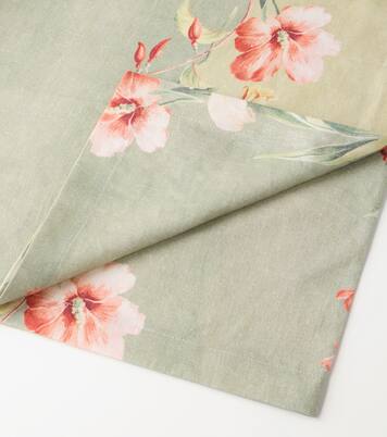 Ibiscus floral striped linen tablecloth | Cabana