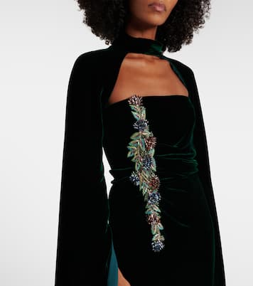 Verzierte Robe Brisha aus Samt | Costarellos