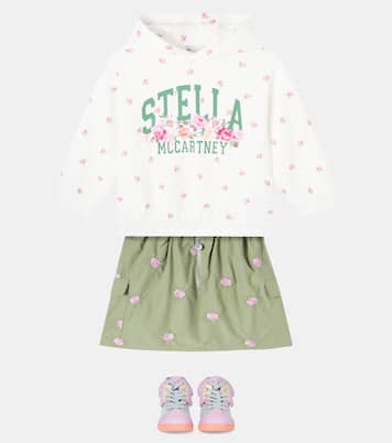 Jupe brodée en coton mélangé à fleurs | Stella McCartney Kids