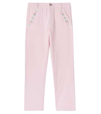 Pantalon brodé en sergé de coton à fleurs | Tartine et Chocolat