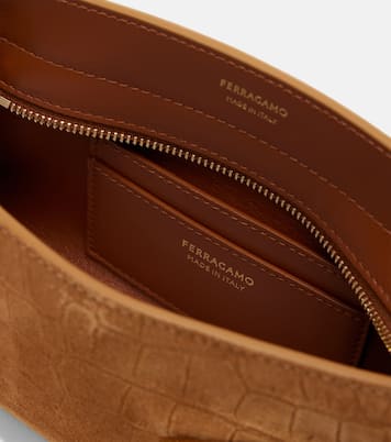 Hug Mini croc-effect suede clutch | Ferragamo