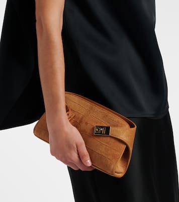 Hug Mini croc-effect suede clutch | Ferragamo