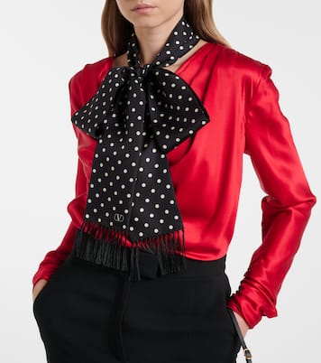 Fringed polka-dot silk scarf | Valentino